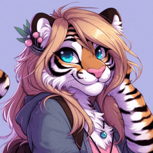 a cartoon drawing of a tiger with long blonde hair
