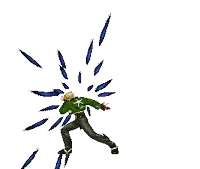 a pixel art of a man in a green jacket with a star on the back
