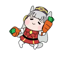 a cartoon character is holding two carrots in her hands