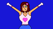 a cartoon drawing of a girl with a pink heart on her chest