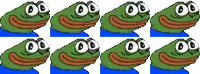 a pixel art of a frog with a blue shirt
