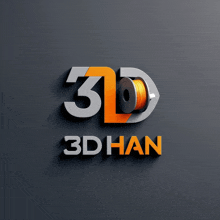 a logo for 3d han with a spool of orange filament in the middle