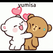 a cartoon of two teddy bears hugging each other with the word yumisa above them .