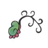 a drawing of a green and pink flower with swirls on it