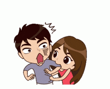 a cartoon illustration of a boy and a girl with smoke coming out of their heads
