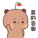 a brown teddy bear with a flower on its head is giving a thumbs up .