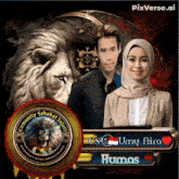 a picture of a man and a woman with a lion and the words community sahabat sahabat