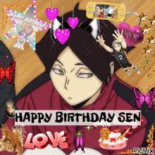 a picture of a boy with cat ears and the words happy birthday sen on it