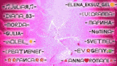a pink background with a list of names including elena eskuz gel and diana 83