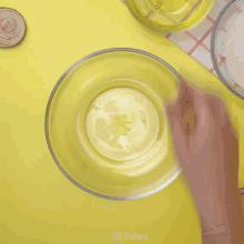 a person is mixing ingredients in a bowl and the word mr.cakes is on the bottom of the screen