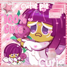 a picture of a cookie run character with the words cutie pie 100 % cute