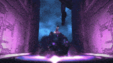 a computer generated image of a person standing on top of a purple object
