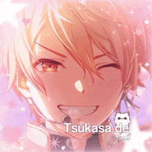 a close up of a anime character with the name tsukasa de jule