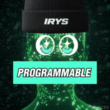 a beanie that says irys on it