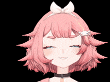 a girl with pink hair and a bow on her head