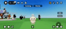 a screenshot of a video game with a bunny and the words catalog and stores