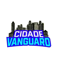 a logo for cidade vanguard has a city skyline in the background