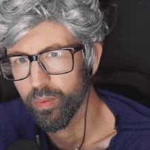 a man with a beard wearing glasses and a gray wig