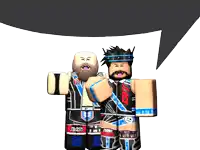 two roblox wrestlers are standing next to each other and one has a speech bubble above them that says king