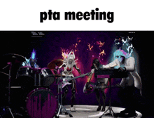 a group of people playing instruments with the words pta meeting on the bottom