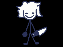 a stick figure with a smiley face and a knife in his hand