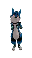 a cartoon drawing of a blue and gray furry animal on a white background