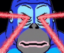 a cartoon of a gorilla with red lasers coming out of its eyes