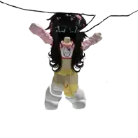 a girl with black hair and a hello kitty shirt
