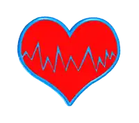 a red heart with a blue border and a heartbeat line