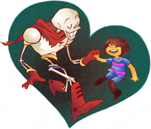 a cartoon of a skeleton and a girl holding hands in a heart