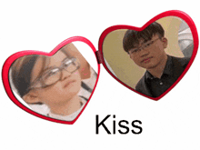 a heart shaped mirror has a picture of a woman and a man in it