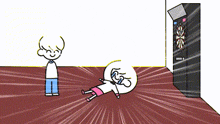 a cartoon drawing of a boy and a girl playing darts