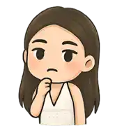 a cartoon drawing of a girl with long brown hair making a sad face