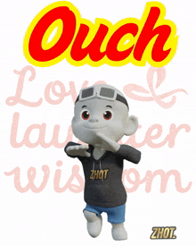 a cartoon character wearing a hoodie that says zhot