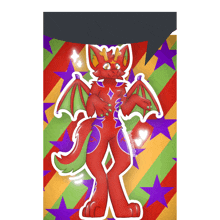 a drawing of a red furry animal with wings