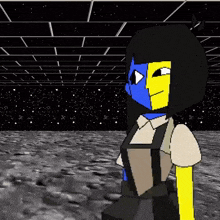 a pixel art drawing of a girl with blue and yellow faces