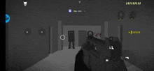 a person holding a gun in a dark room with a shield on the wall and the word cover on the bottom left