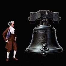 a cartoon of a man kicking a bell that says liberty on it