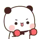 a panda bear is wearing boxing gloves and making a face .