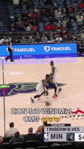 a basketball game between the timberwolves and the zion 360 windmill omg team