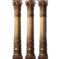 three columns with a white background and a few dots