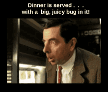 Dinner Is Served With A Big Juicy Bug In It Big Bug In Food GIF - Dinner Is Served With A Big Juicy Bug In It Big Bug In Food Big Juicy Bug GIFs