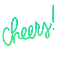 the word cheers is in green on a white background