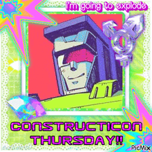 a picture of a robot with the words " i 'm going to explode " on it
