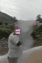 a pixelated image of a man holding a gun with the number 8 on it