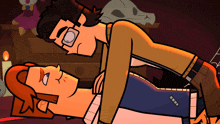 a cartoon of a man laying on another man 's chest