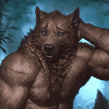 a painting of a werewolf with a braid around his neck .