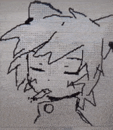 a black and white drawing of a person with a hat on .