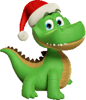 a green alligator wearing a santa hat