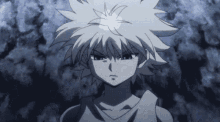 a drawing of a person with white hair and a serious look on their face